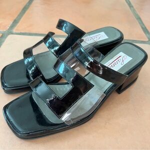 Vtg 60s Mod Black & Clear Patent Leather Sandals 36 6 Sanna Roma Made in Italy
